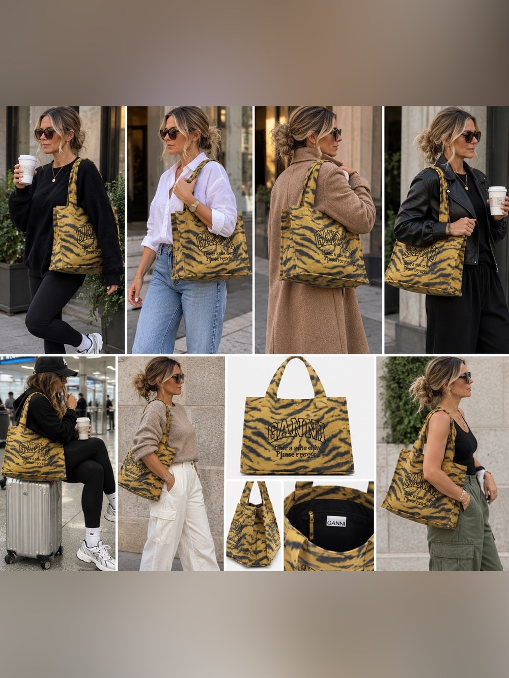 GANNI Tote XXL in Ikat Animal Tote in Yellow & Black